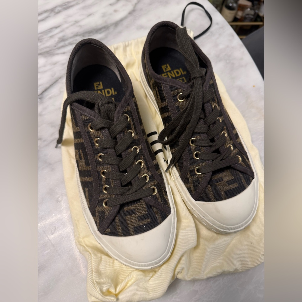 Fendi Domino Brown Fabric low-tops women’s sneakers